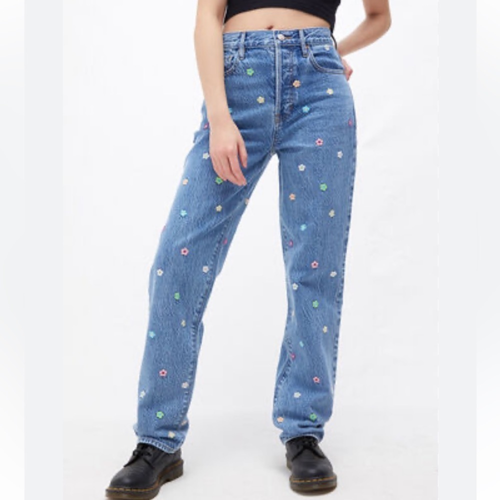 Pacsun eco flower power all over embroidered dad jeans size 25